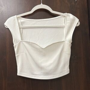 Shein Elegant White Square-neck Ribbed Top, Size Small